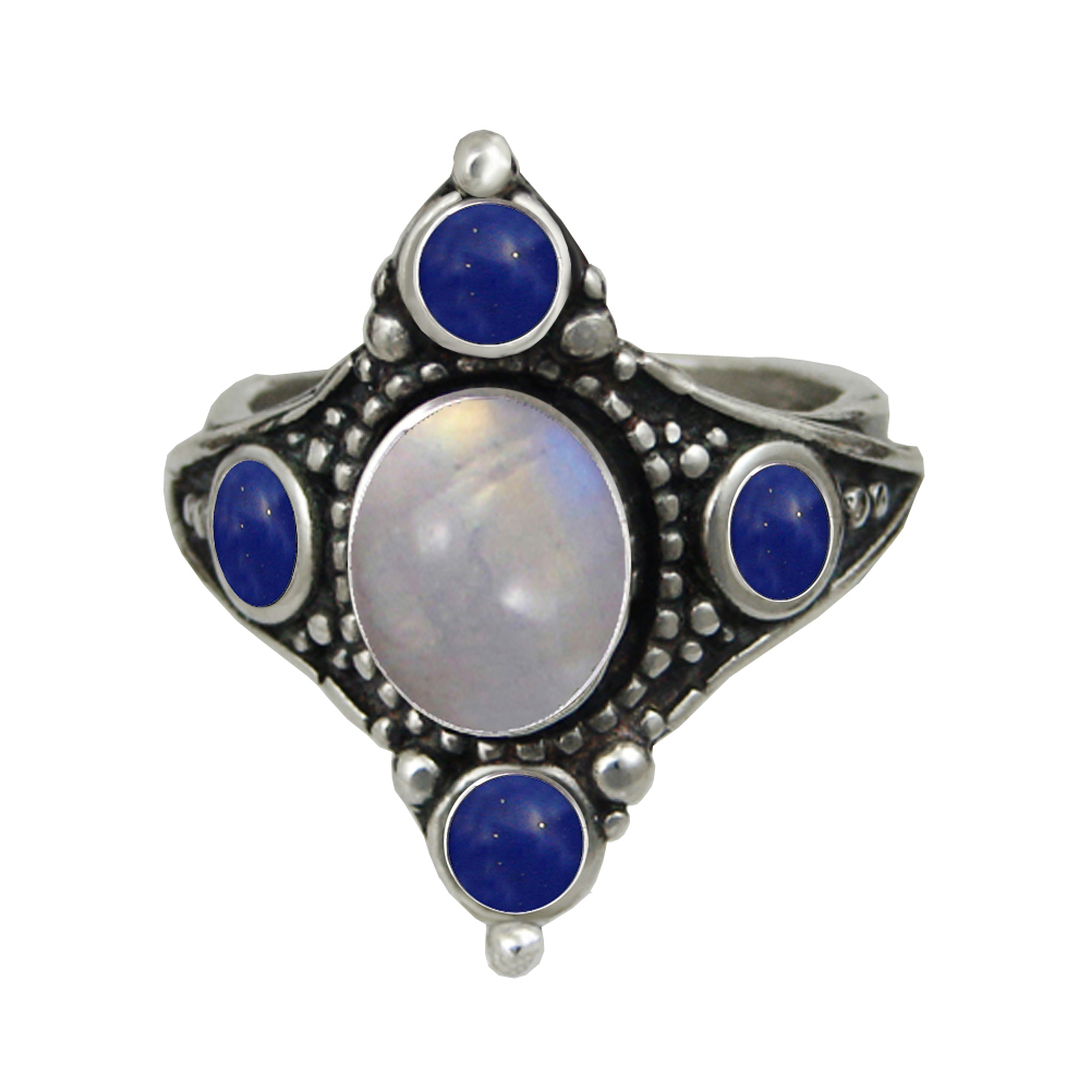 Sterling Silver Renaissance Queen's Ring With Rainbow Moonstone Size 10